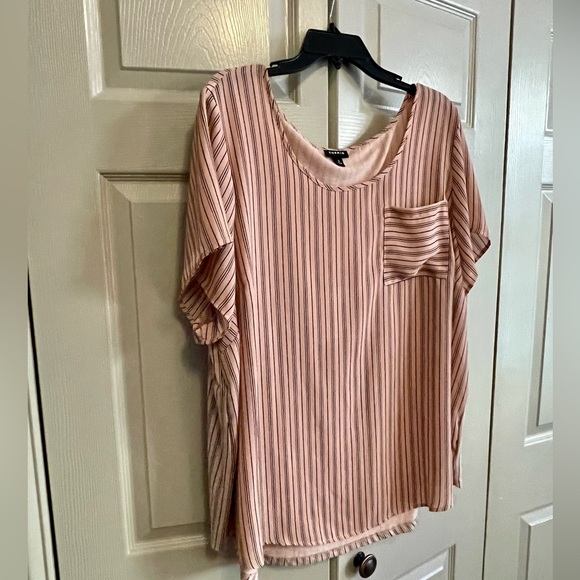 Torrid Abbey Georgette Mixed Media Pink Top with Black Stripes - Picture 7 of 12